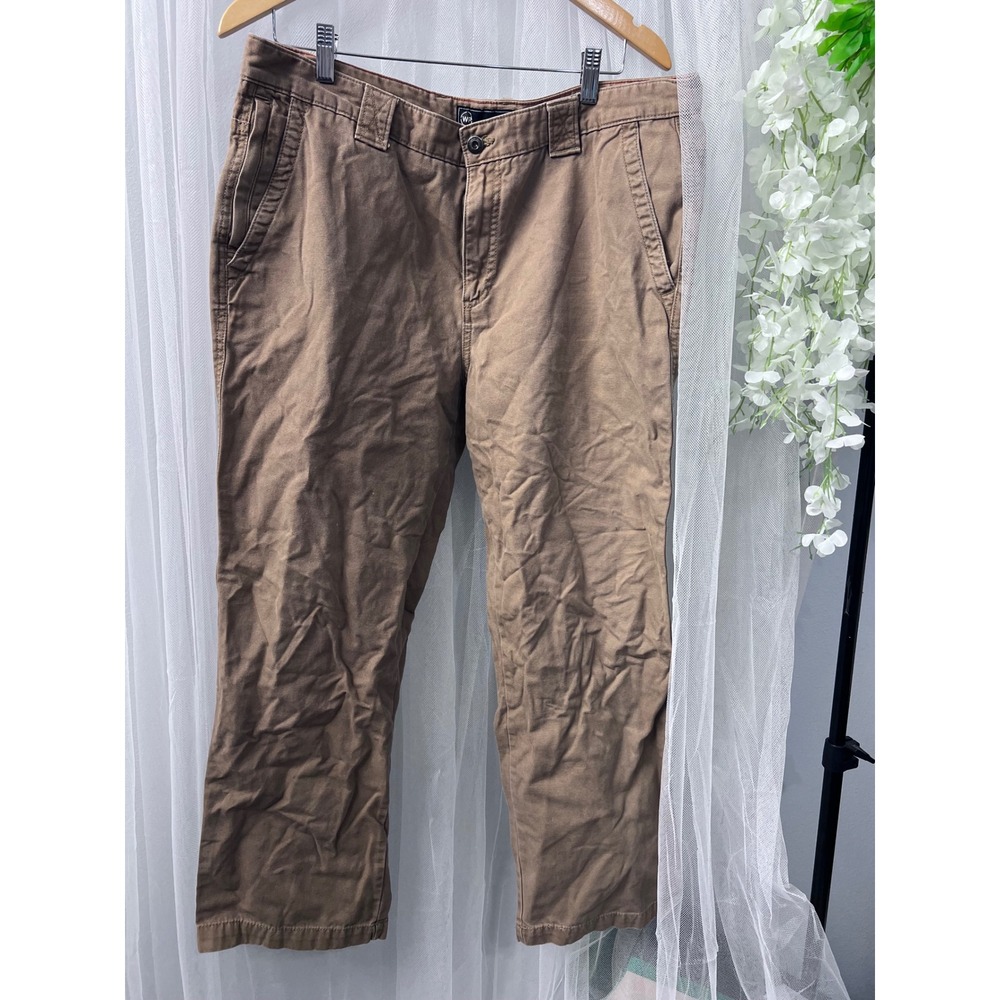 Weatherproof Mens Brown Utility Canvas Straight Leg Workwear Pants Size 36x30